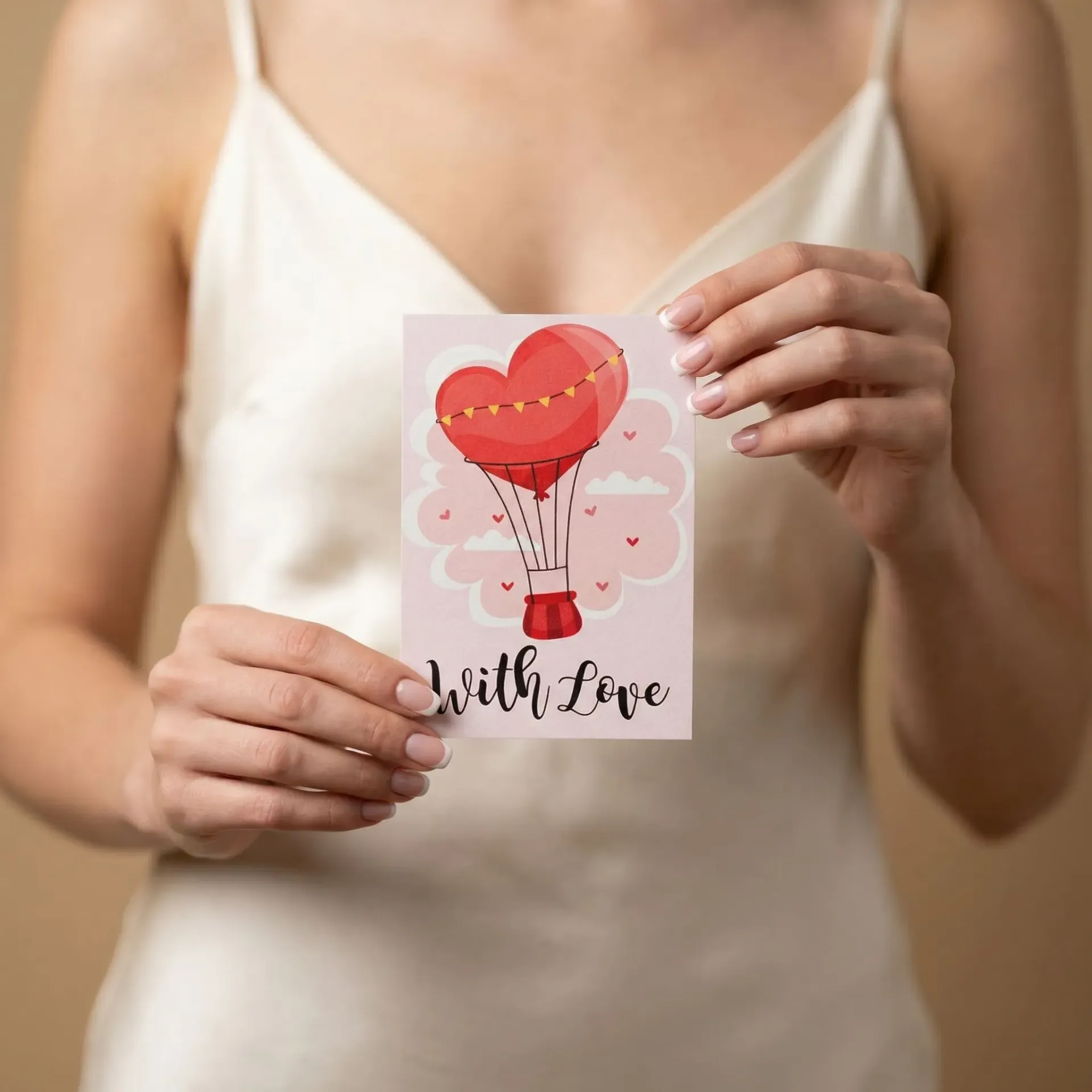 Greeting card "With Love" with hot air balloon
